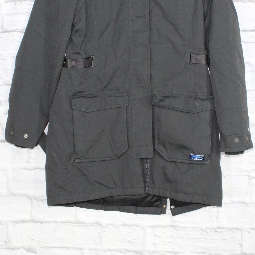 LL BEAN Black Nylon Polyester Long Hoody Winter Coat Size M - Picture 3 of 8